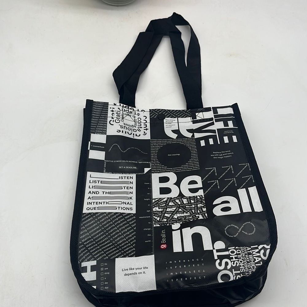 Lululemon Black White reusable small tote bag